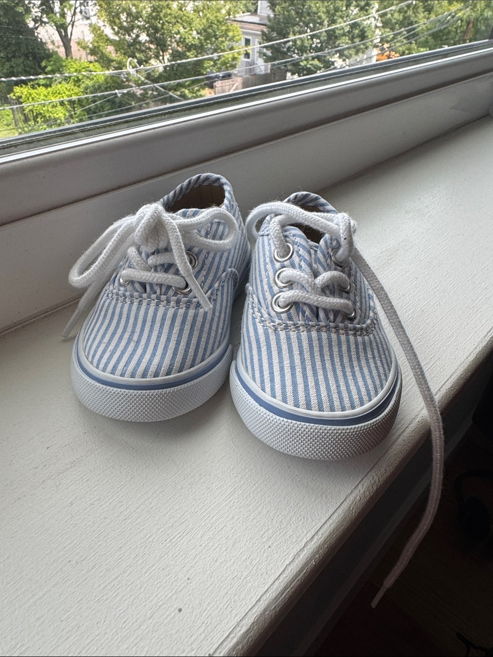 Janie and Jack Light Blue & White Striped Toddler Canvas Sneakers